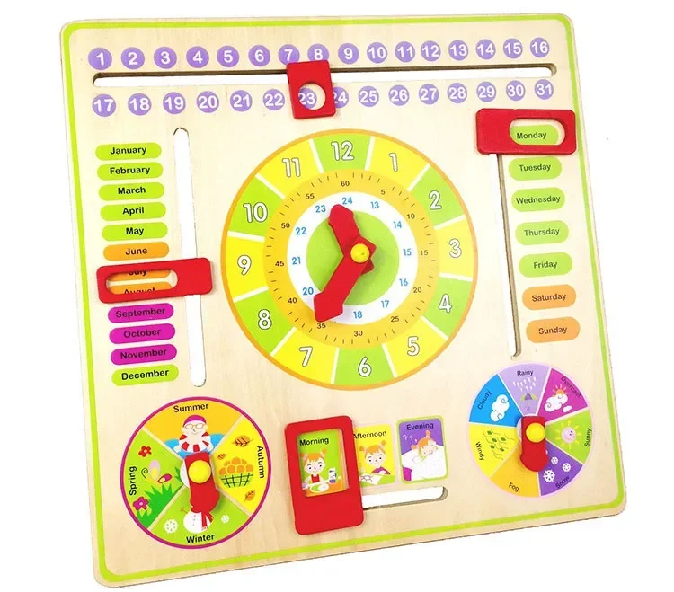 [Забавные] многофункциональные деревянные часы-календарь обучающая и