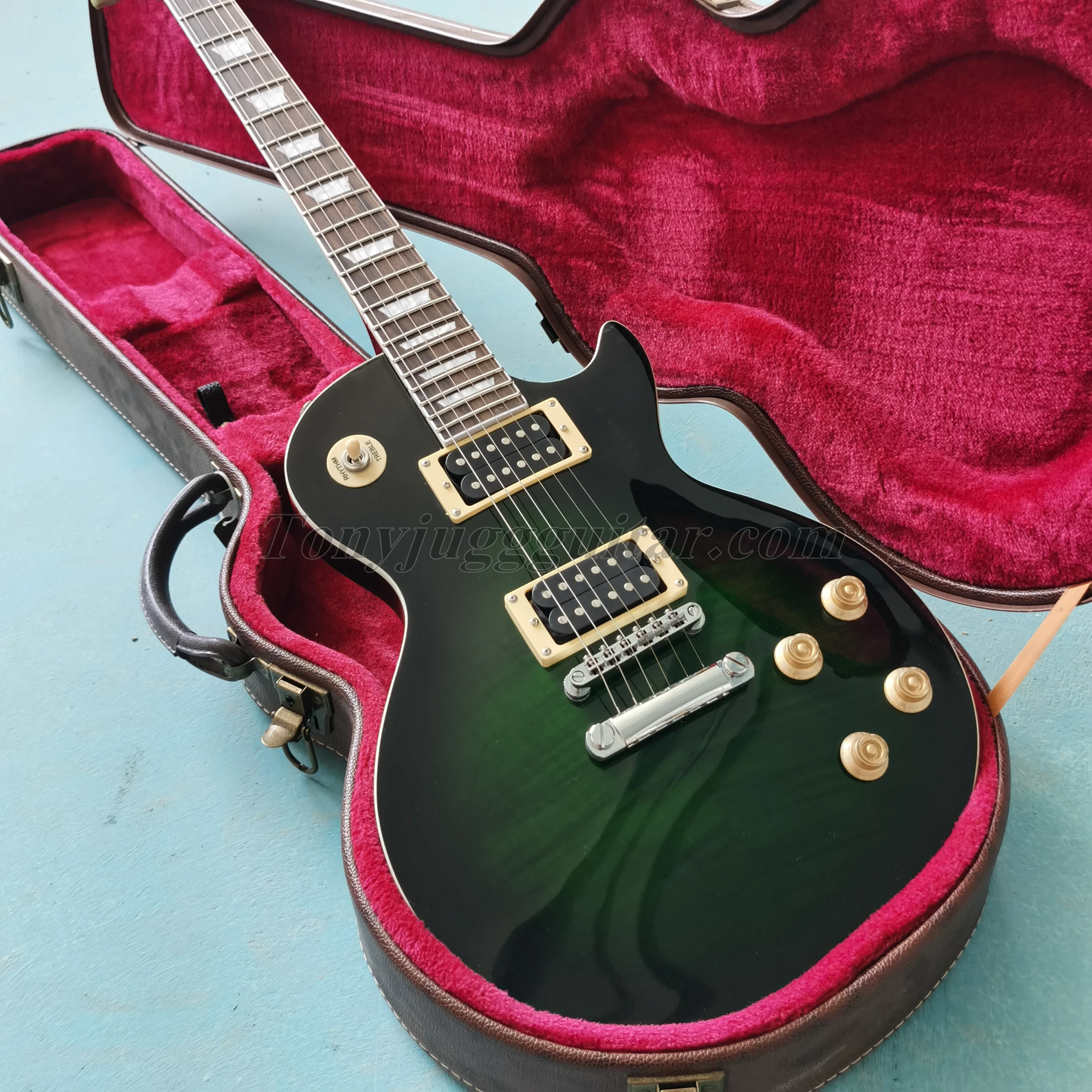 

Ultimate Custom 1958 Slash Signed 2017 Limited Edition Anaconda Burst Flame Top Trans Green Electric Guitar Dark Brown Back