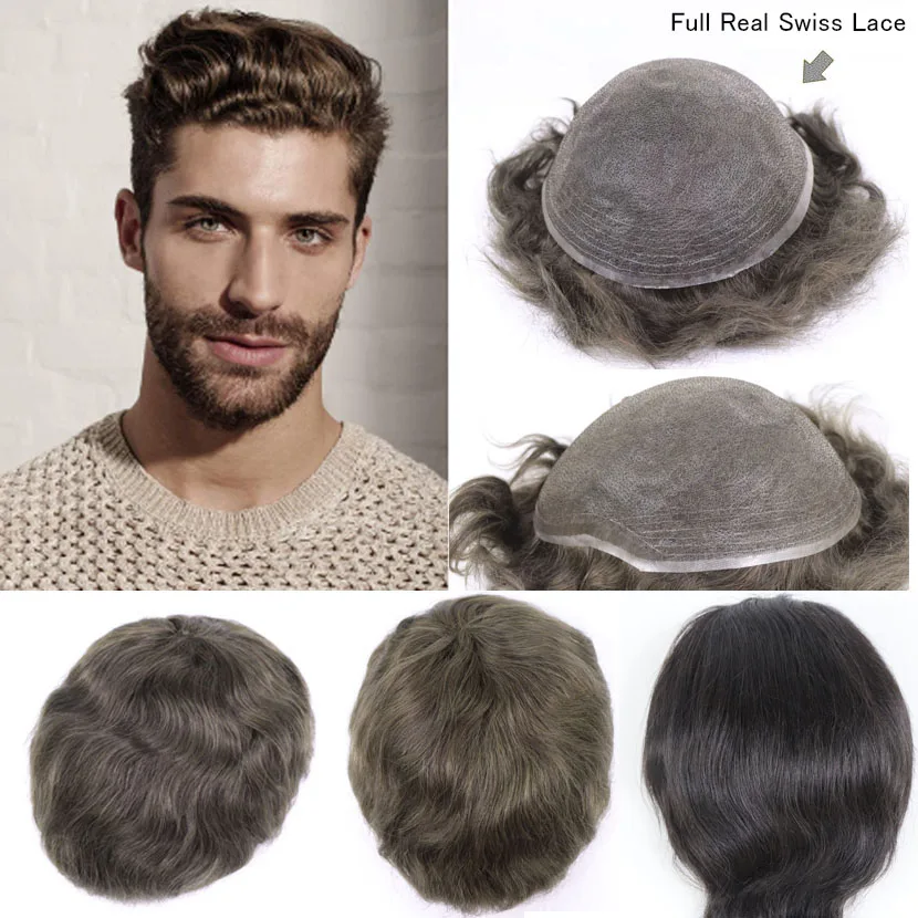 

Высокореалистичный полностью настоящий швейцарский кружево сменная система волос протез дышащий сварной коричневый черный мужской парик