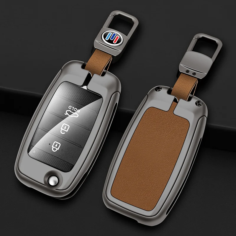 

3 Button Fold Zinc Alloy+Leather TPU Car Remote Key Bag For KIA Rio RIO5 K2 K3K5 KX3 Ceed Cerato Optima Sportage Sorento Picanto