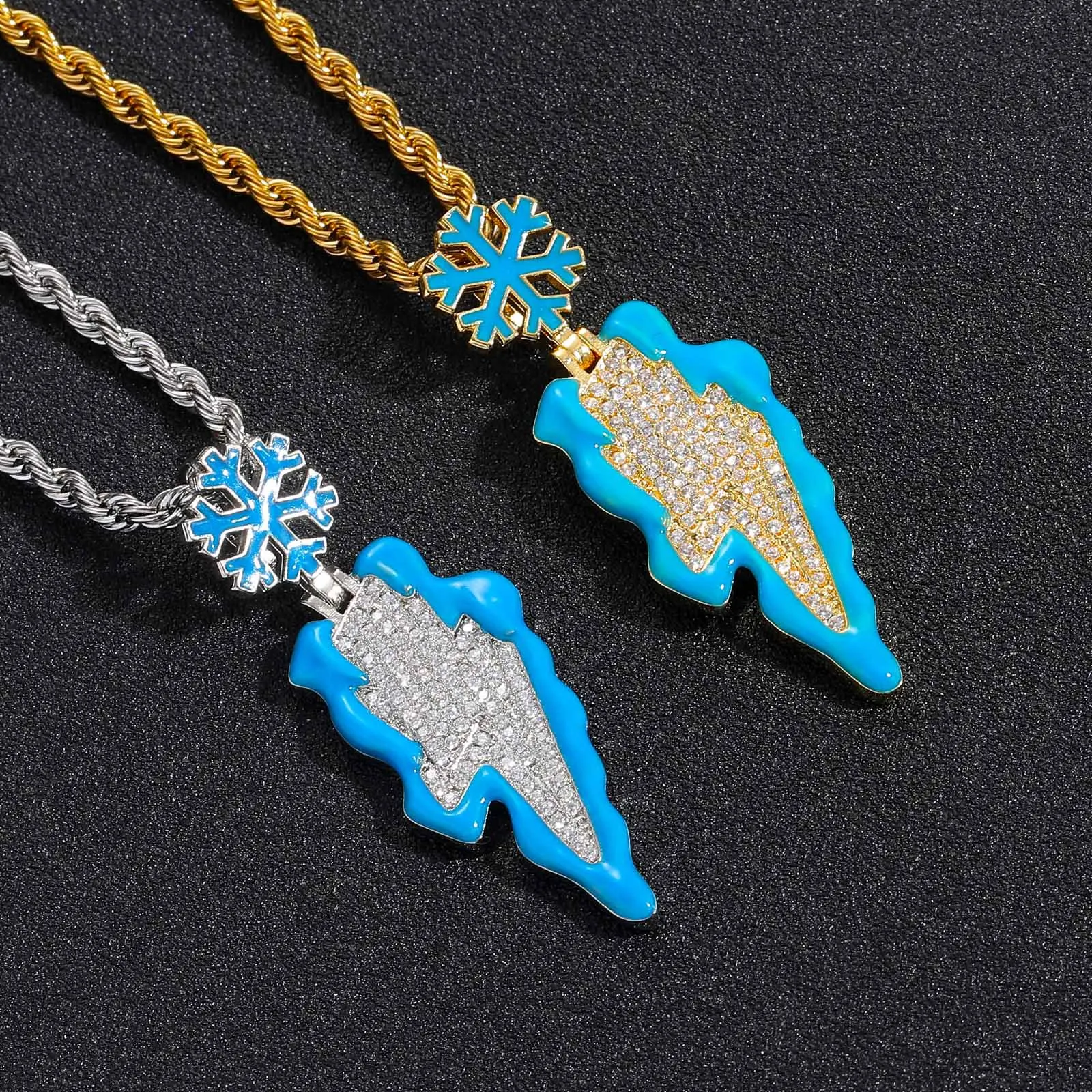 

Free shipping Iced Out Lightning personality Pendant Necklace Ice and Fire Bling CZ Hip Hop Rapper Luxury Jewelry Couple Pendant