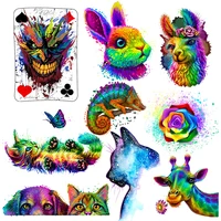 colorful animal heat thermal transfer for clothing stickers hippie cat patch iron on transfers for clothes washable applique