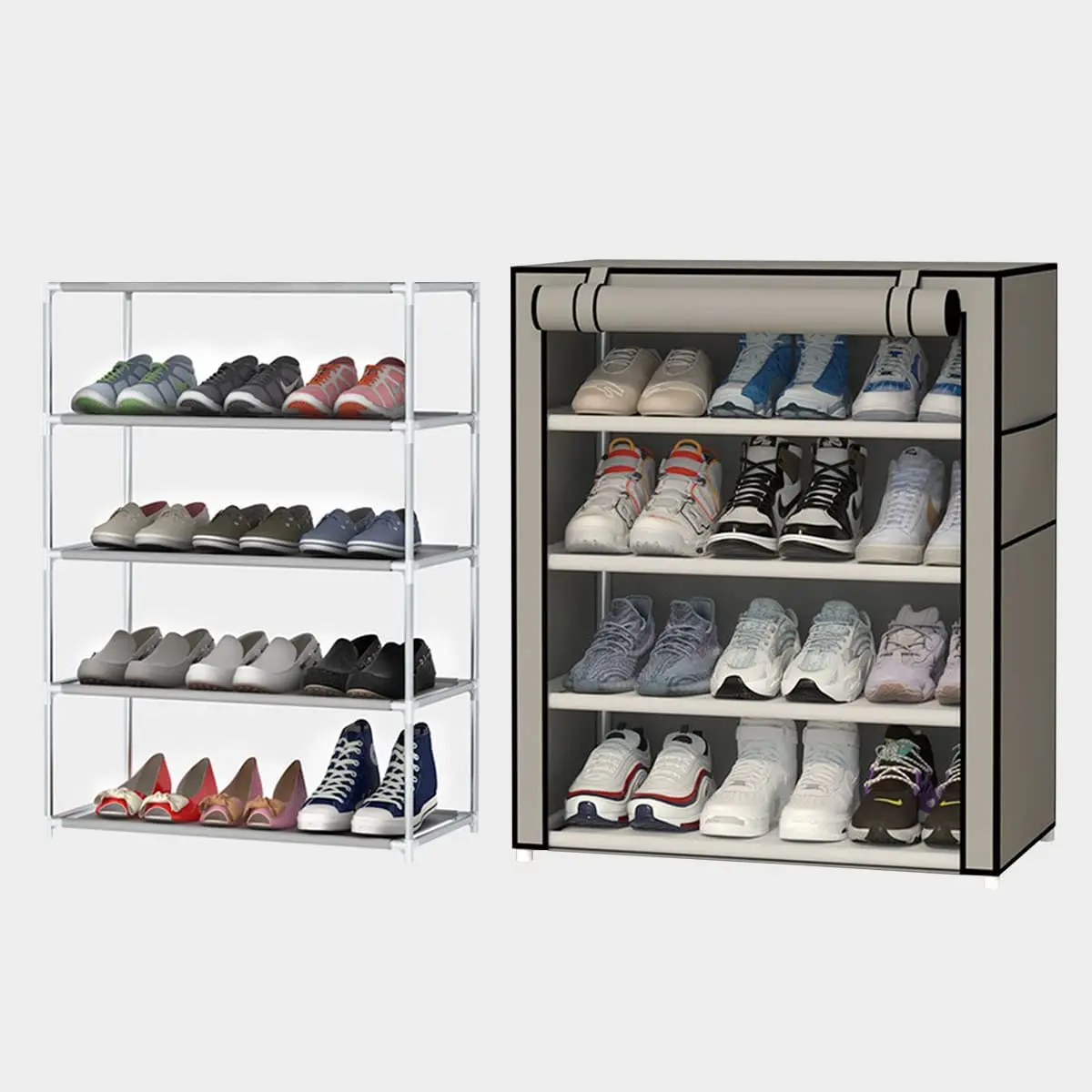 

Door Shoes Shoe Rack Organizer Folding 4 Shelves Resist Color Grey Shoe Shelf Living Room Space Saving Shoes Organizer Stand Hol