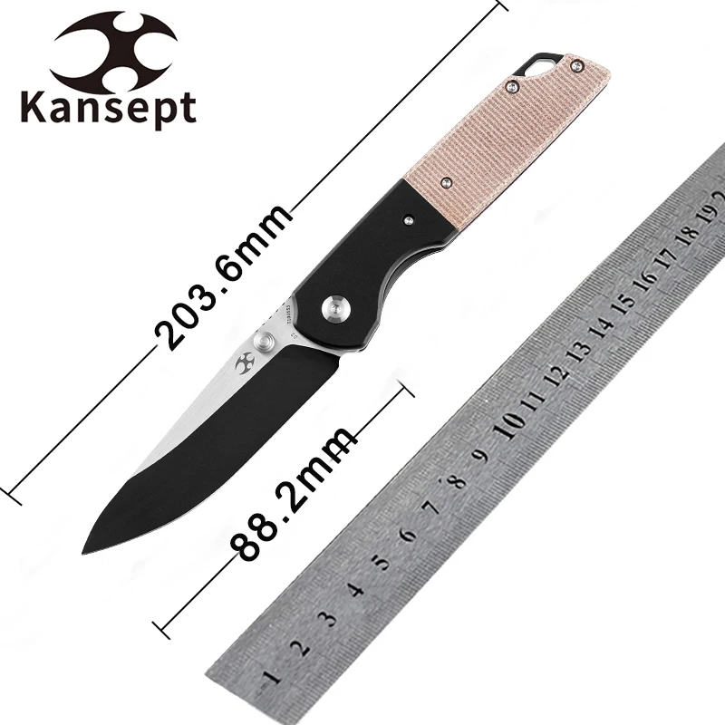 

Kansept Warrior T1005S5 Tactical Knife Black Machine Rubbed D2 Blade Black Aluminum Bolster Brown Micarta Handle EDC Flipper