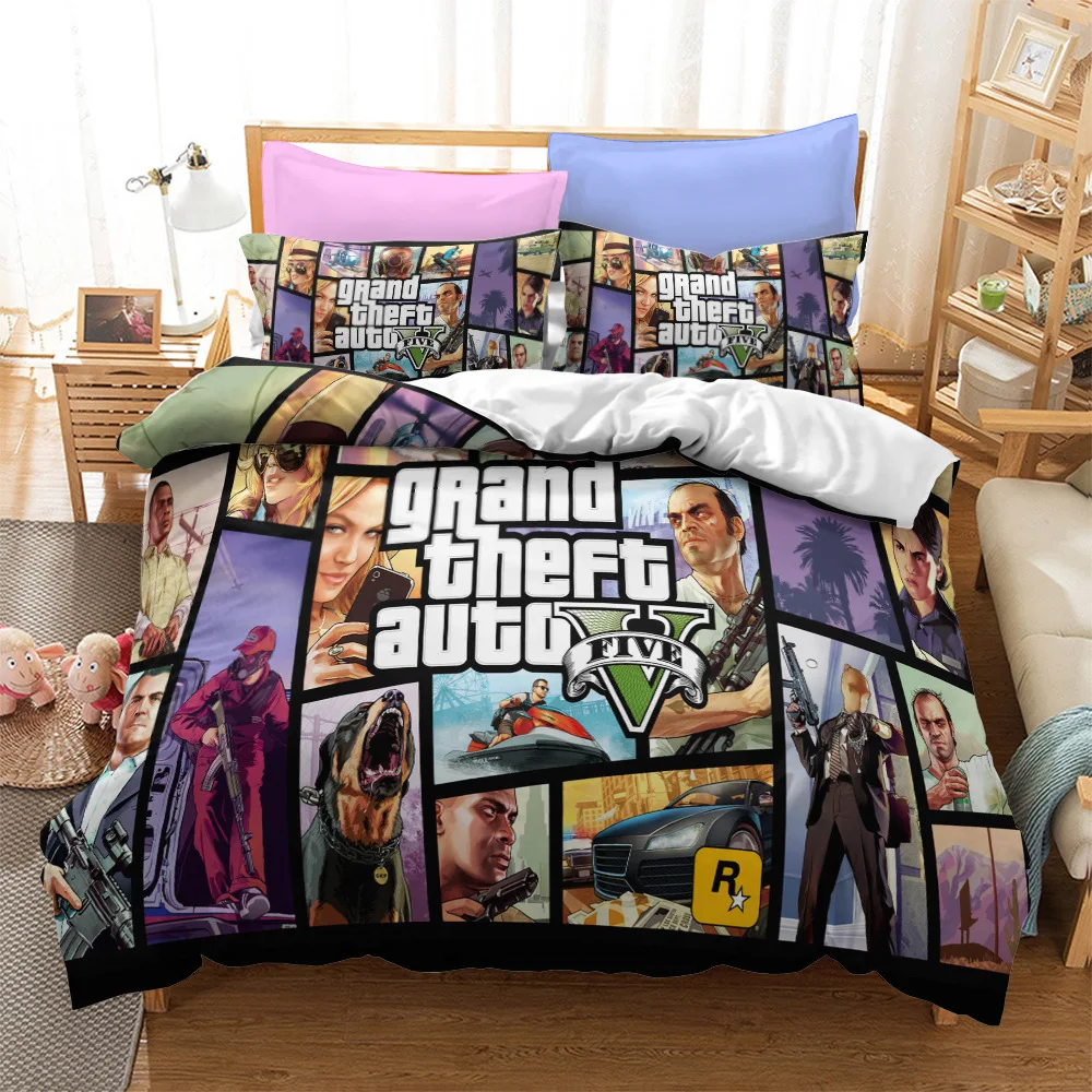 

Video Game GTA V Bedding Set 3D Prints Duvet Covers Grand Theft Auto 5 Comforter Bed Cover Set Home Bedspread No Sheet Full Size