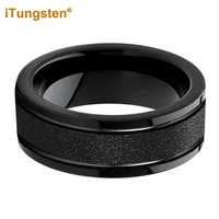 itungsten 8mm black plated sandblasted tungsten finger ring for men women engagement wedding band fashion jewelry comfort fit