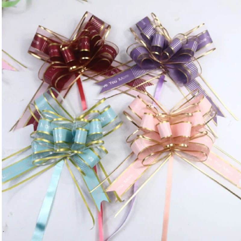 

100pcs Beautiful pink/red/purple/blue/black 50mm Pull Bow ribbon for bouquet Gift Packing Christmas Party Wedding Car