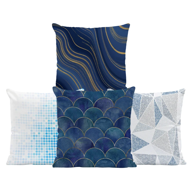 

Декоративная подушка в современном стиле, наволочка с геометрическим рисунком морского, синего, скандинавского стиля, простой тканевый Бар...