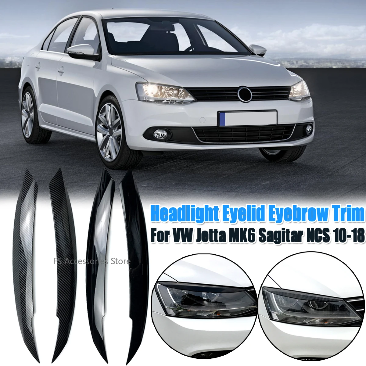 Фото Пара накладок-ресничек на фары для VW Jetta MK6 Sagitar NCS 2010-2018, замена, наклейки-реснички на фары №1
