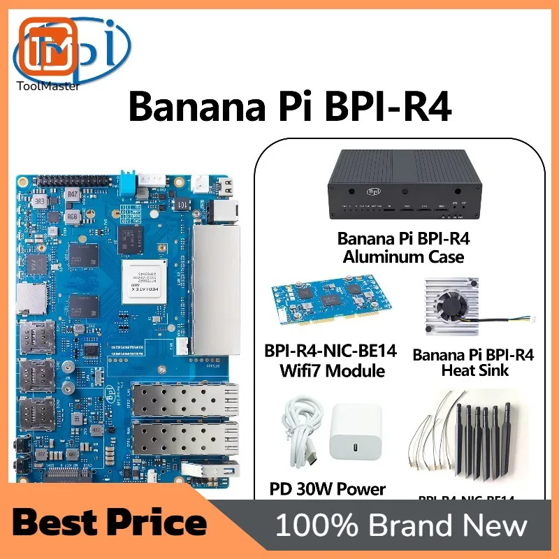 Фото 【Горячая распродажа】Плата для разработки Banana Pi BPI-R4 MT7988A (880) с четырехъядерным процессором Cortex-A73, 4 ГБ DDR4, 8 ГБ EMMC, OpenWRT №1