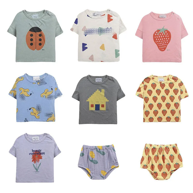 

EnkeliBB Baby Brand T-shirt Clothes 2022 Summer T-shirt For Toddler Boy Casual Tees Girl Cartoon Pattern Tops Kid Plaid T-shirts