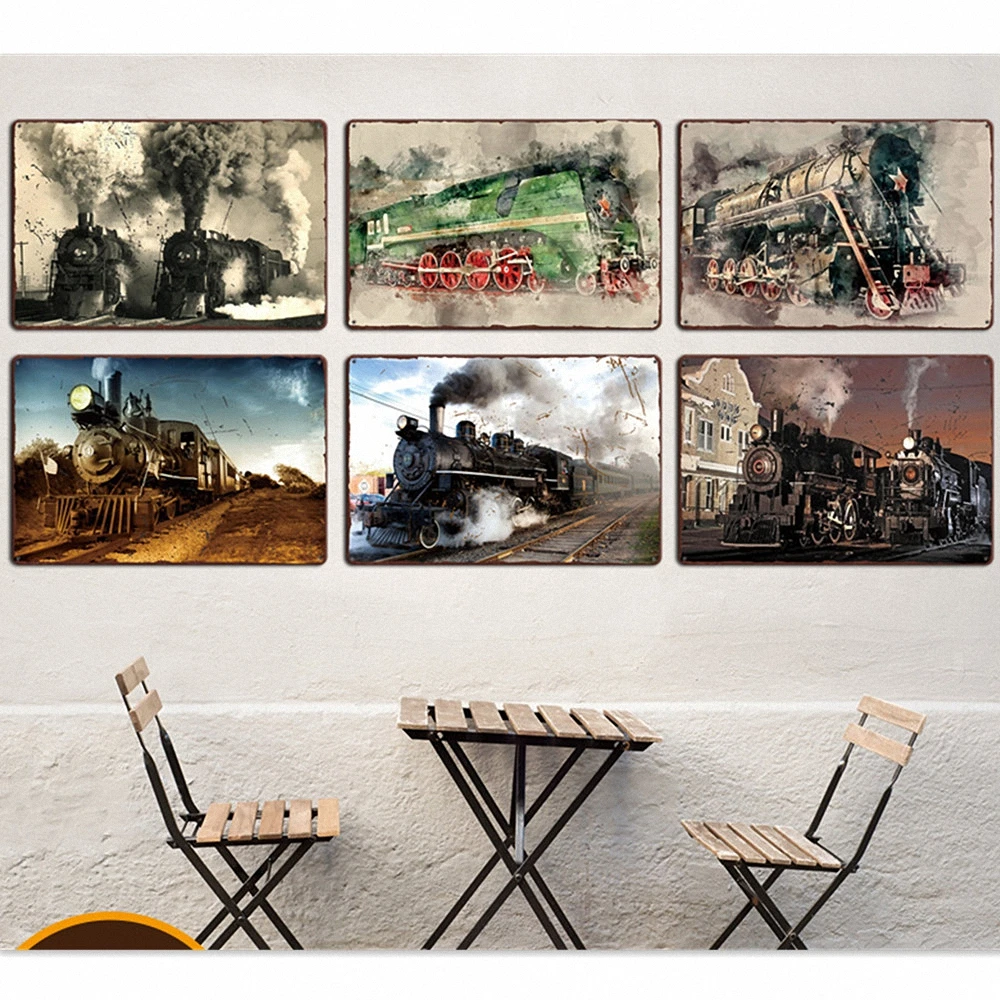 

Train Poster Vintage Metal Painting Tin Sign Retro Wall Art Plate Bar Pub Man Cave Garage Wall Poster Plaque Home Decor Sticker
