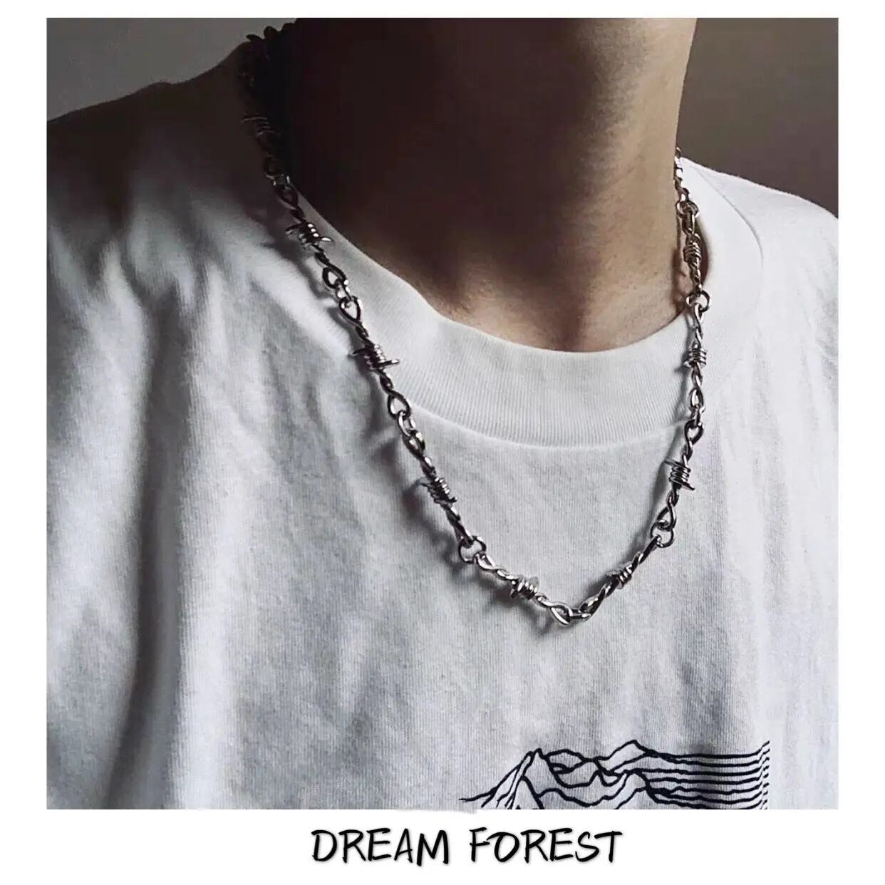 Ожерелье женское/Мужское серебристое в стиле панк с шипами шпагат хип-хоп