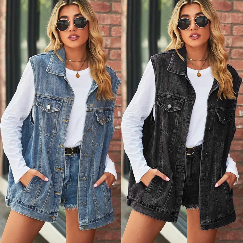 2022 New Fashion Denim Vest For Women Sleeveless Casual Loose Long Jeans Jacket Coat Street Hipster Female Clothing S-XL