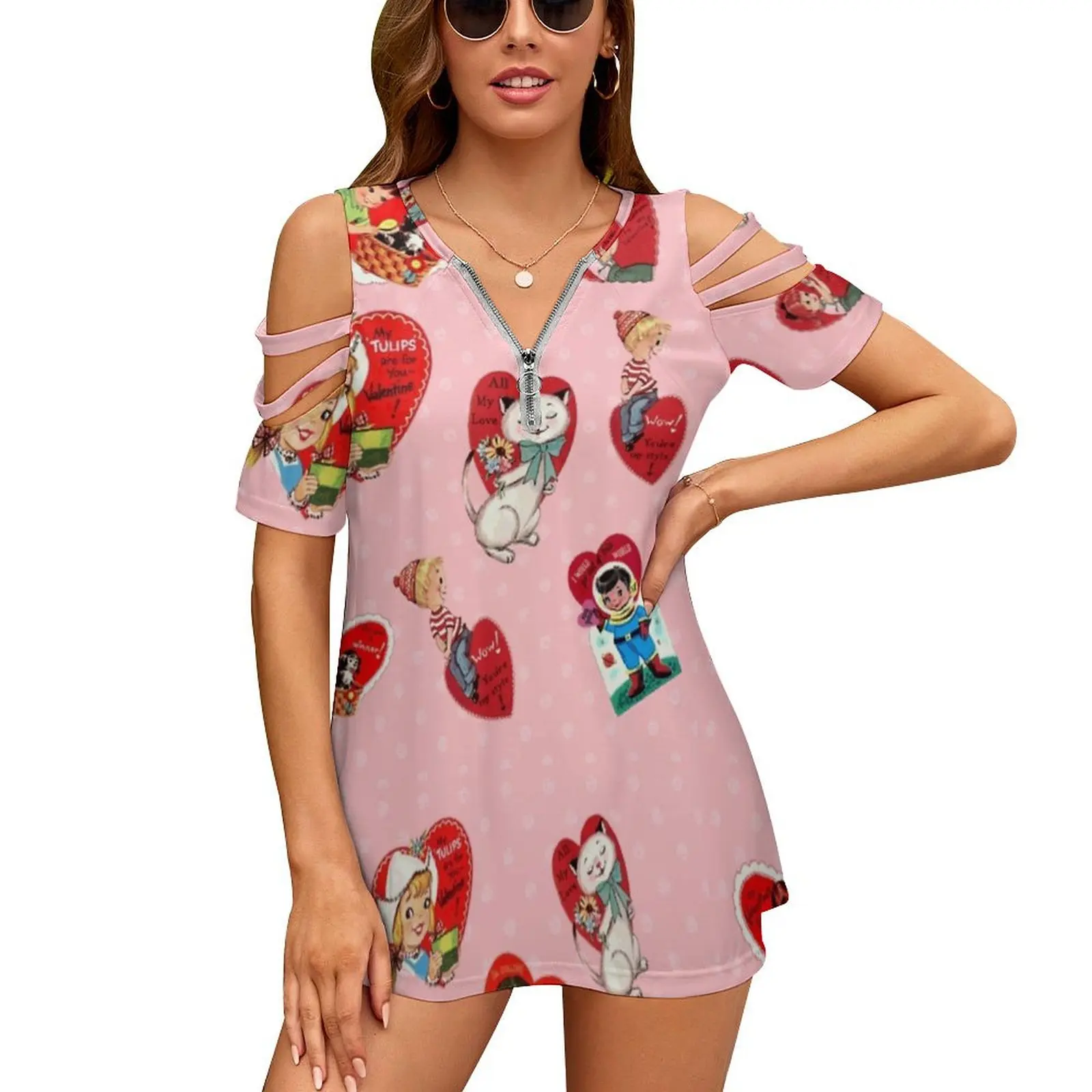 

Футболка женская винтажная на молнии, пикантный топ с винтажным принтом на День святого Валентина, винтажная с принтом