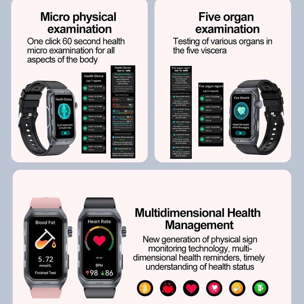 Смарт-часы с микрофизическим экзаменом в один клик ЭКГ неиннизивный монитор