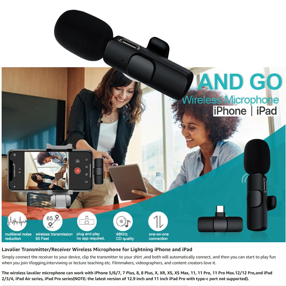 Беспроводной микрофон портативный мини-микрофон для записи аудио и видео iPhone 13