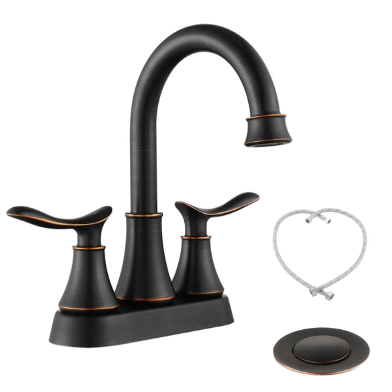 

2-Handle 4-Inch Oil Rubbed Bronze Bathroom Faucet\ Bathroom Vanity Sink Faucets with Pop-up Drain and Supply