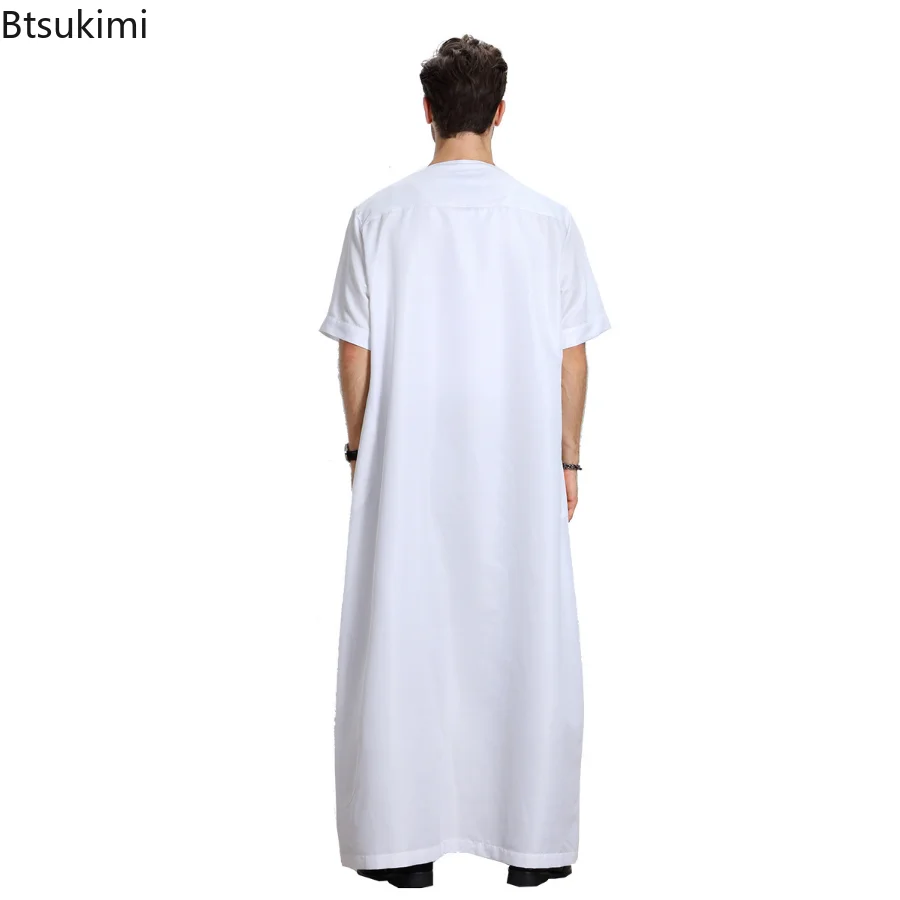 New Muslim Short Sleeve Jubba Thobe for Men Islamic Clothes Muslim Fashion Saudi  Arabic Abaya Long Robes Traditional Kaftan Men