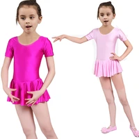 kids girls solid color tights gymnastics fancy monochrome dance costume tutu tights spring summer short sleeve ballet dance set
