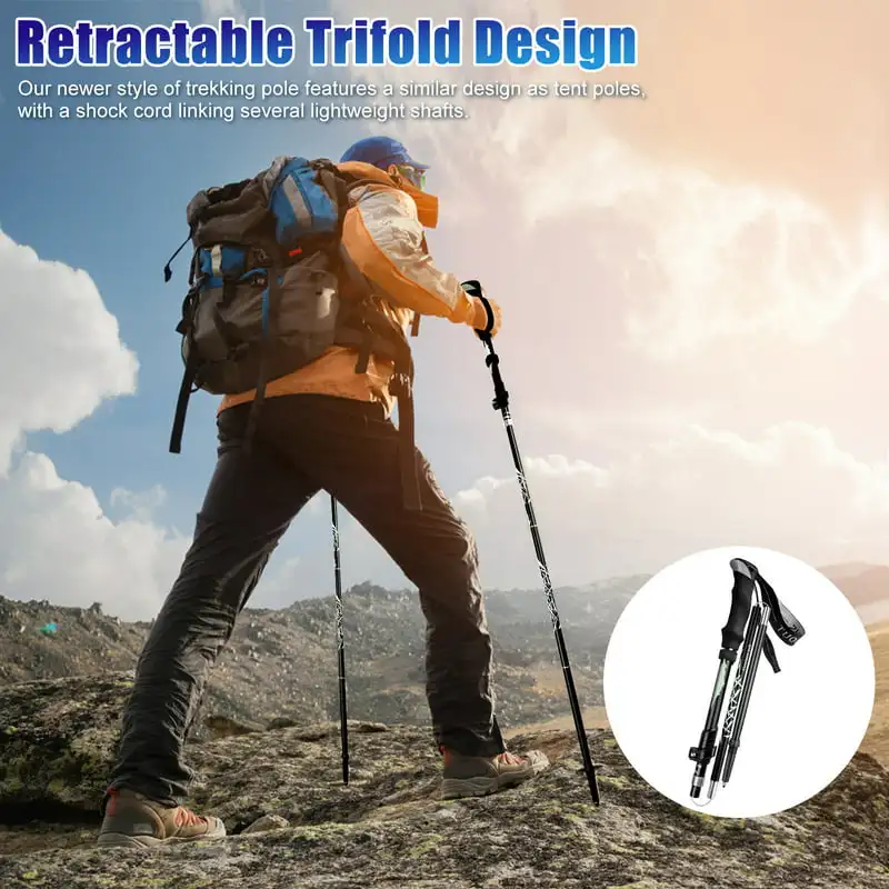 

Hiking Trekking Poles, Collapsible Aluminum Lightweight Walking Sticks with Natural Cork Grips, Flip Locks, 4 Season All Access