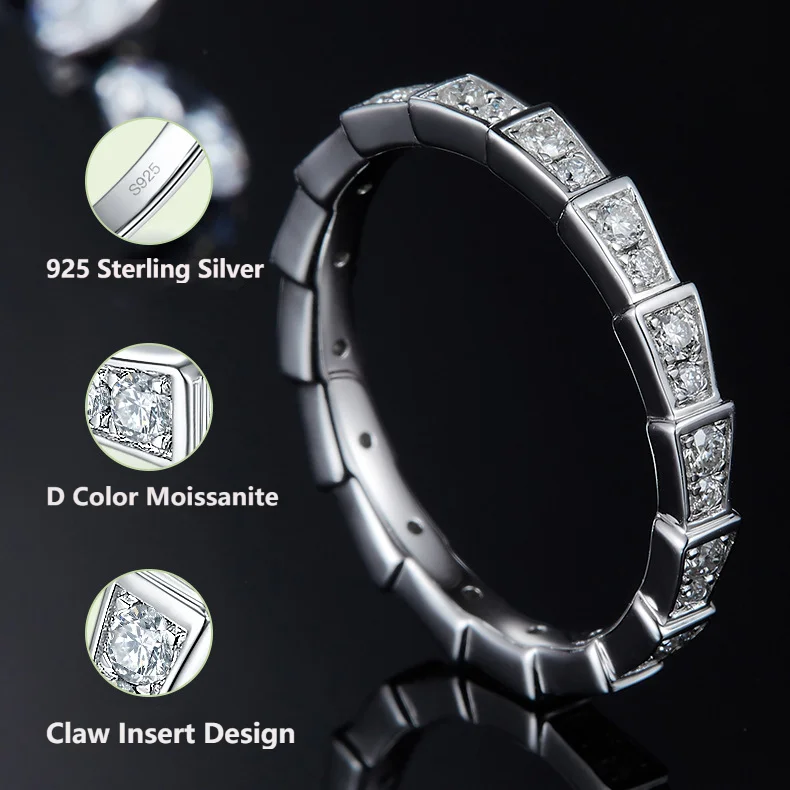 Creative Luxurious Snake Shaped 0.5CT Moissanite Exquisite S925 Women's Ring For Fashion Party Commuting Jewellery