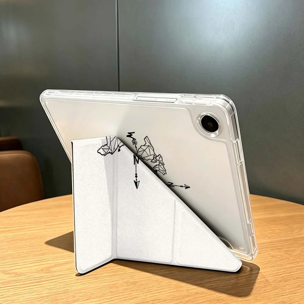 Фото Прозрачный Y-образный складной чехол для планшетов Samsung Galaxy Tab A9, A8, A11, S6, S7, S8, S9, S10 FE, Plus, Lite с рисунком карты мира и самолета №3