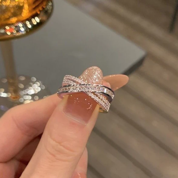 

Premium Light Luxury Ring Women Niche Design Simple Fashion Personalized Zirconia Super Sparkly Opening Adjustable