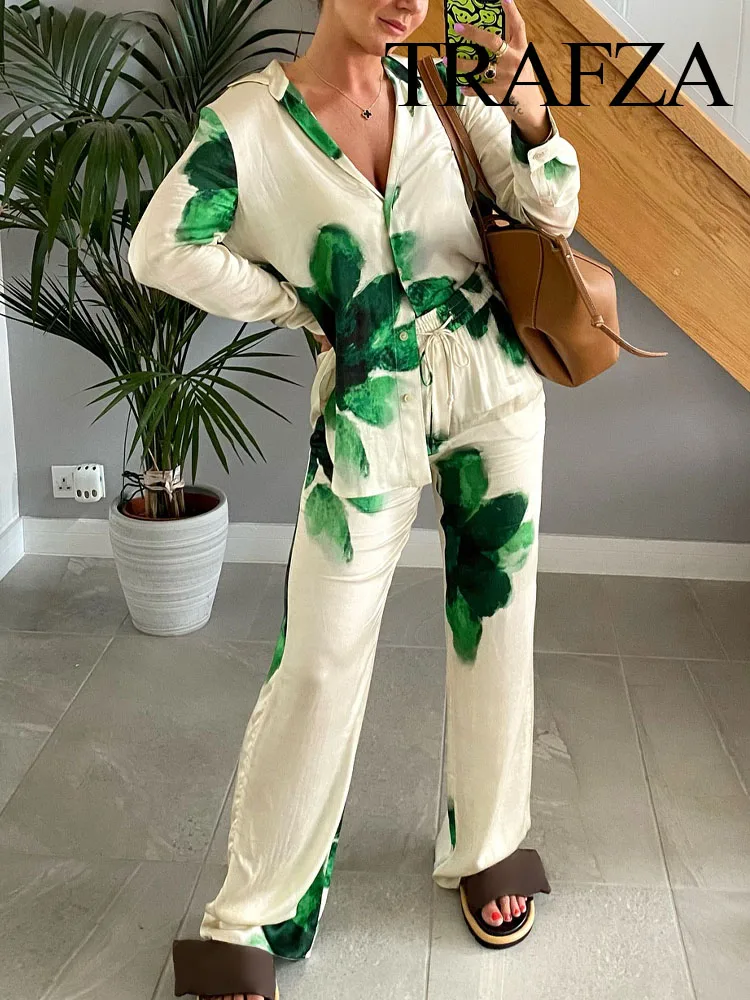 Женский брючный костюм с принтом TRAFZA однобортная рубашка отложным воротником и