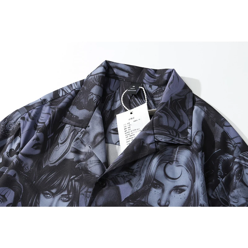 CHIPS 2022 Summer Fashion Men Women Shirt Hip Hop Dark Anime Shirt Print Harajuku Short Sleeve Shirt Tops Oversize Streetwear
