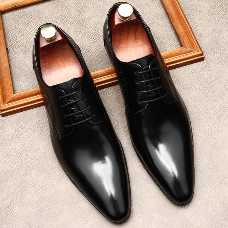 

Мужские классические туфли из натуральной кожи, черные или коричневые оксфорды, деловые туфли, броги, обувь для офиса, свадьбы