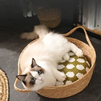 cat bed rattan four season universal dog kennel with mat all natural manual summer cool pet supplies cattail woven house nest