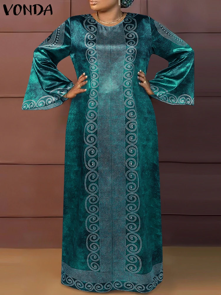 Плюс размер VONDA женское элегантное длинное платье макси 2024 богемный сарафан с