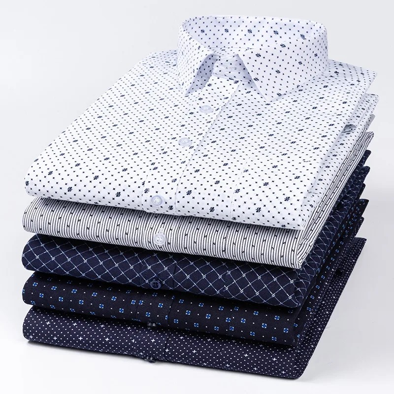 65% Cotton + 35% Polyester Mens Long Sleeve Print Shirt Pure Color Social Shirts Male Shirt for Men Clothing Slim Fit Shirt Men