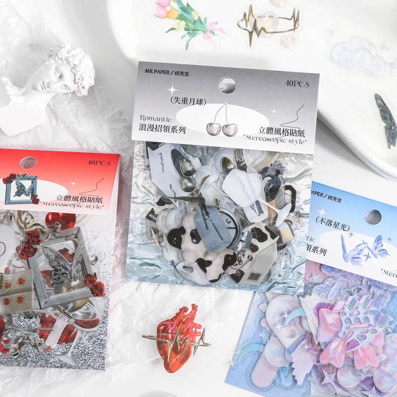 

40 шт., декоративные 3d-наклейки в виде цветов и бабочек