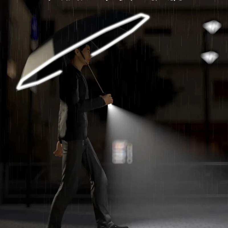 Купить Большой автоматический складной зонт со светодиодной подсветкой, усиленный роскошный инвертированный зонтик, легкий зонтик от дождя