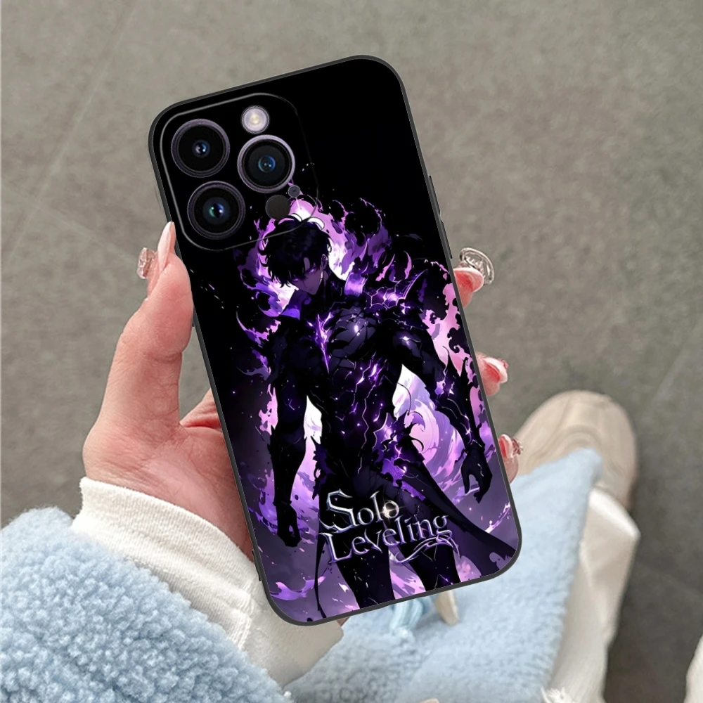 Чехол сотового телефона Solo Sung JinWoo для iPhone 15 14 13 12 11 X XR XS 8 7 Pro Max Plus Mini черный мягкий