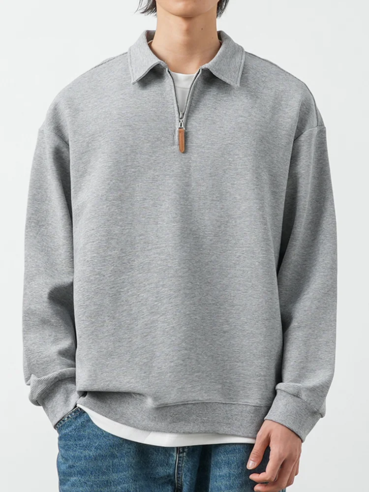 Мужская Однотонная рубашка-поло Dukeen на молнии с длинным рукавом Повседневная