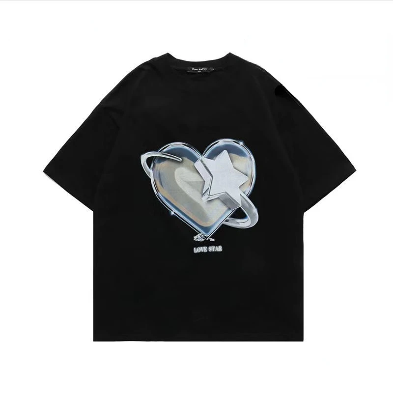 

Забавная 3d футболка для мужчин, уличная одежда в американском стиле, футболка с графическим принтом в виде сердечек и половины рукава, свободные хлопковые модные готические Топы