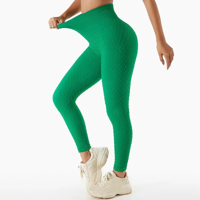 

SALSPOR Solid Color Jacquard Sports Leggings Stretch Seamless Leggings High Waist Push Up Running Pants for Women
