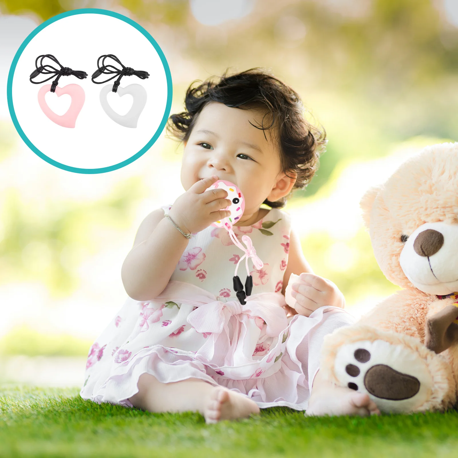 

2 Pcs Kids Teething Necklace Silicone Toys Baby Toys Chewable Necklace Chew Toys Vocalize Kids Chewing Pendants Montessori
