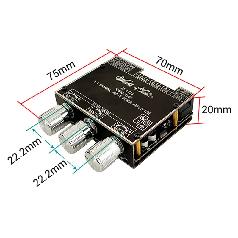 ZK-LT23 2 1 Channel усилитель звука Bluetooth Board Module 50W + 100W сабвуфер TWS True Wireless Audio DC9-24V