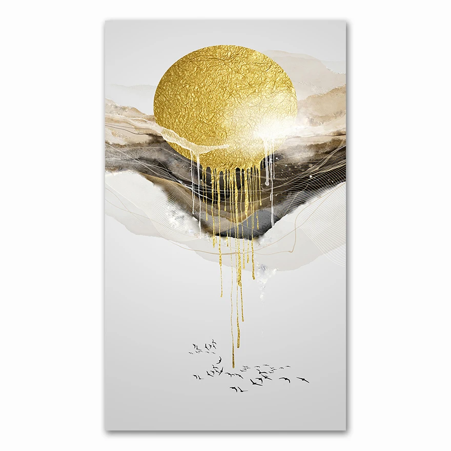 Абстрактная картина золотого солнца AliPaint