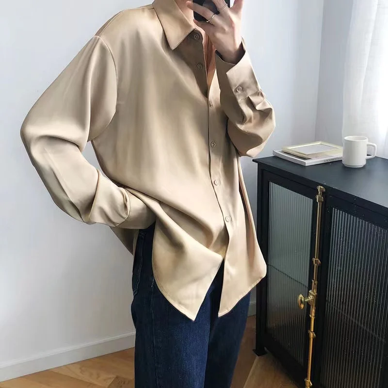 

2022 New Chic Women Satin Shirts Long Sleeve Solid Turn Down Collar Elegant Office Ladies Workwear Blouses Female