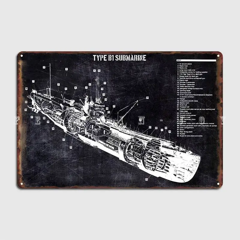 Тип B1 подводная лодка металлический знак настенная роспись кухонный дизайн