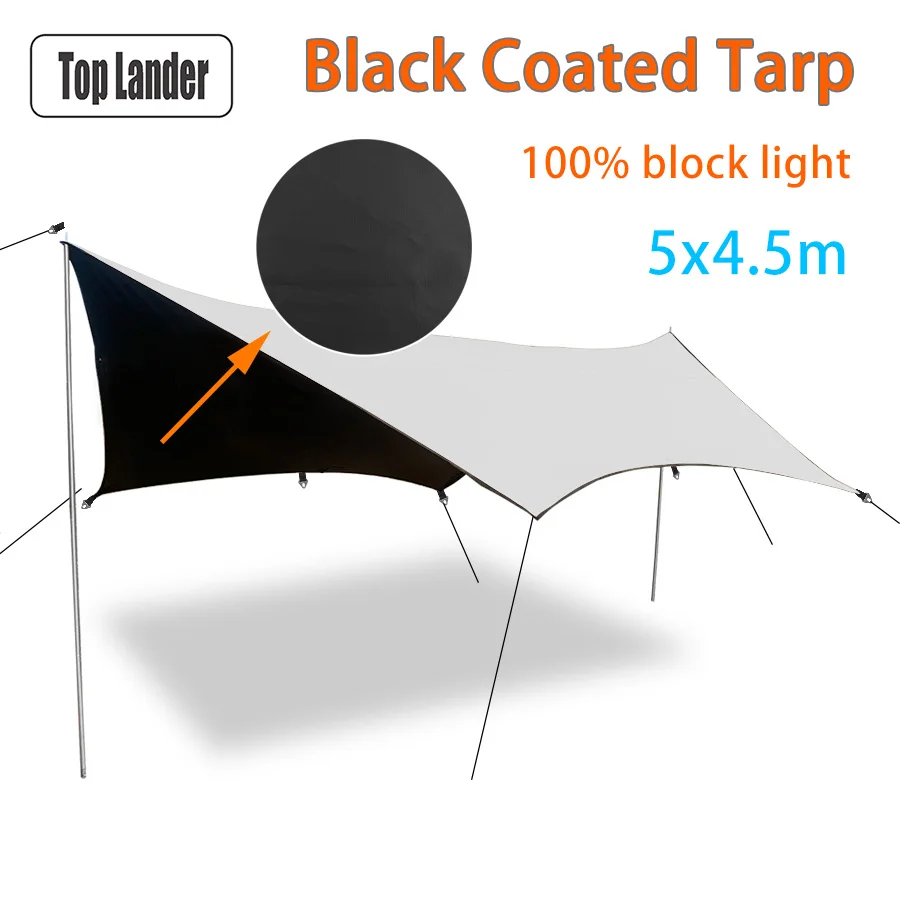 

2023 5x4.5m Large Black Coating Tarp Waterproof Hexagonal Awning Camping Outdoor Shade Tarpaulin Tent Shelter Sunshade Flysheet