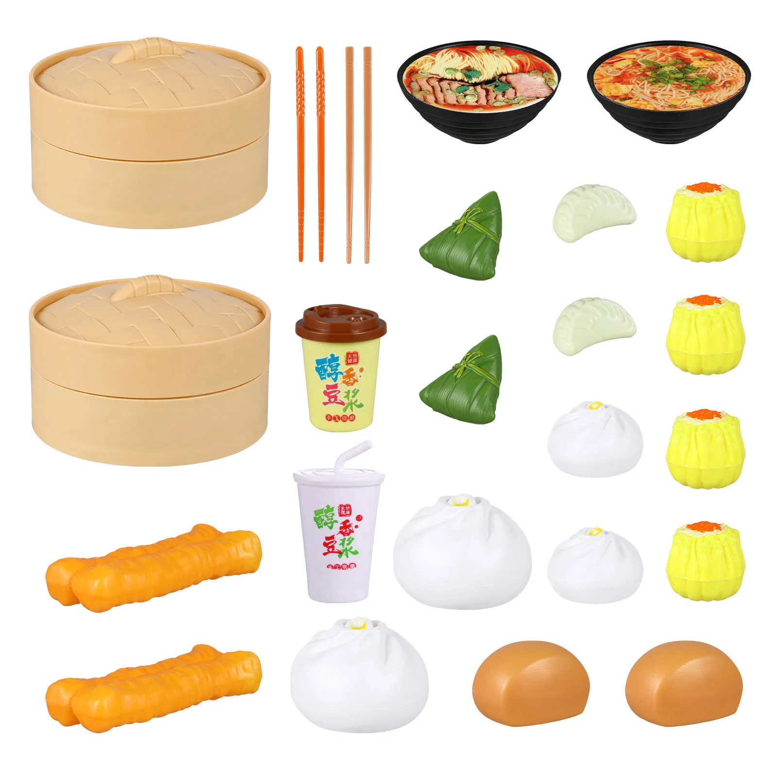 

26pcs Pretend Play Asia Dim Sum Set Steamer Buns Chinese Breakfast for Kids Kitchen Set Cooking Dish Asia Tea Time Birthday