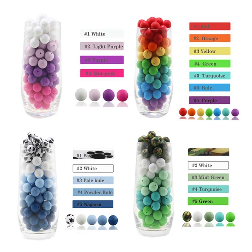 

200Pcs/Lot 10MM 12MM 15MM 20MM Round Shape Silicone Teething Beads Baby Teether For DIY Nursing Necklace Food Grade Chew Beads