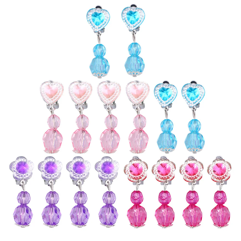 

8 Pairs Earrings Girls Dress Clip Jewelry Cute Kids Set Side Clip-on Pendant