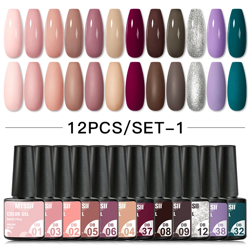

Mtssii 10Pcs Uv Color Gel Nail Polish Set Semi Permanent Glitter Gel Varnish Soak Off Nail Lacquers With Base Top Coat Gel 4